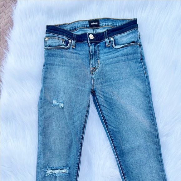 Hudson👖Nico Crop Skinny Distressed Hem Designer Denim Jeans - Picture 3 of 8